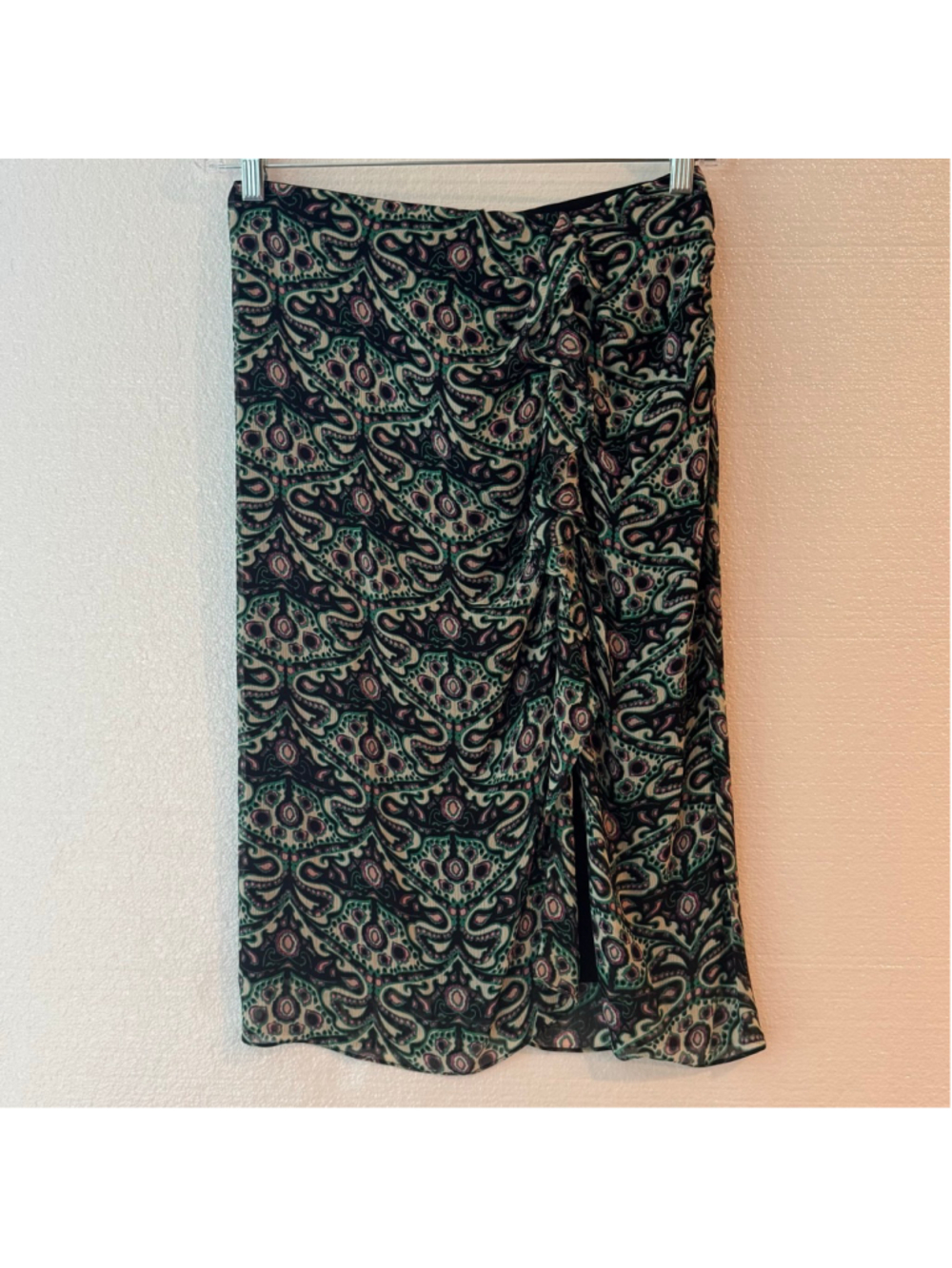 ba&sh Paisley Print Midi Skirt Black Green US 8